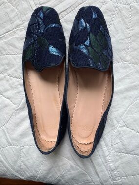 J. Crew Navy Floral Embroidered Loafers